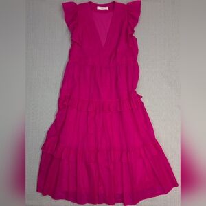 Amanda Uprichard Chamomile Dress Cerise Hot Pink Magenta Ruffle with Pockets - S